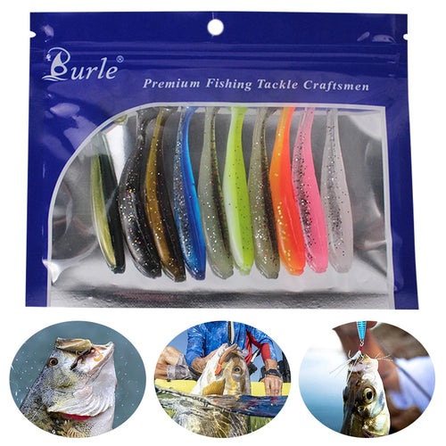 10Pcs 9cm T Tail Worm Soft Bait Plastic Fishing Soft Lure Paddle Tail Swim Baits