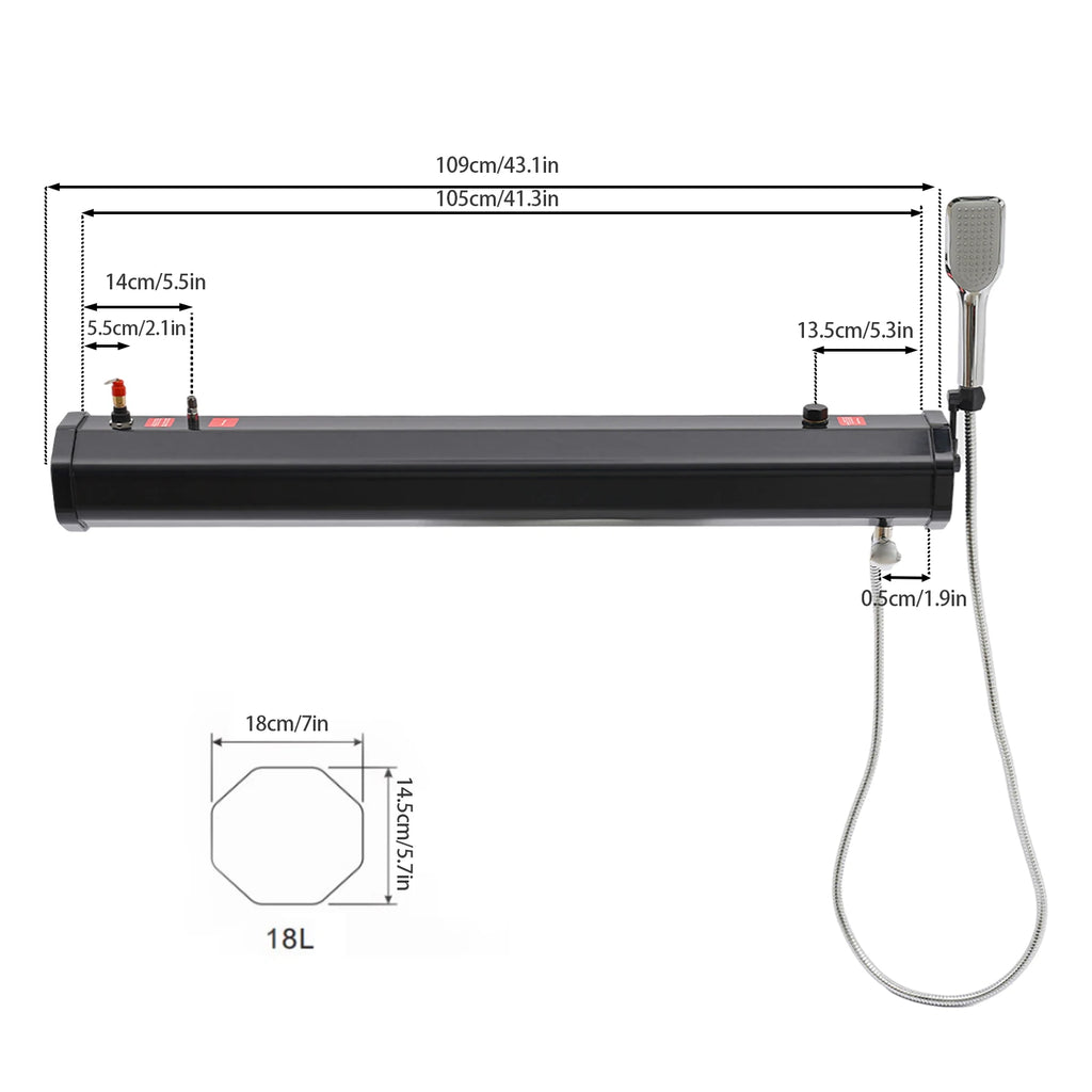 Portable Pressurized Camping Shower - 5L Water Tank with Handheld Showerhead for Outdoor Includes Storage Bag