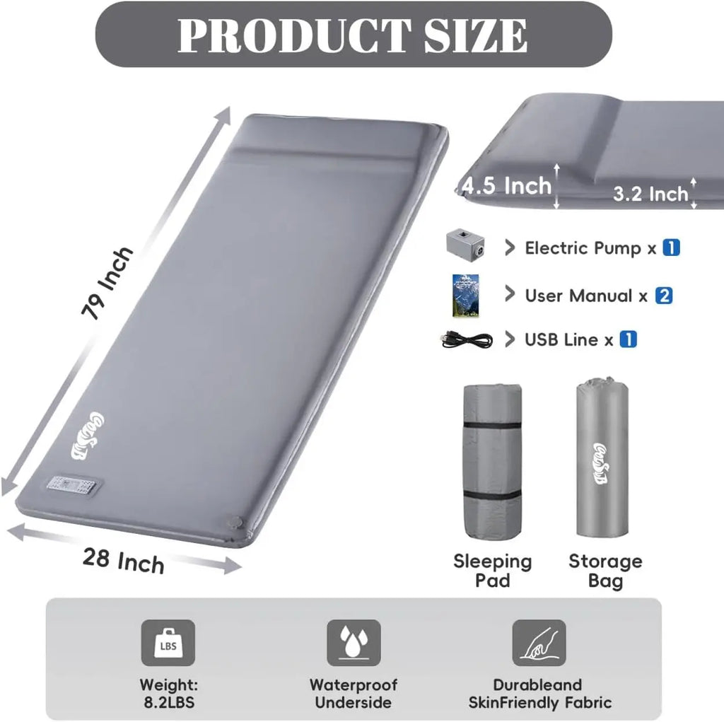 Self-Inflating Sleeping Pad 3.2' Thick Memory Foam with Pump & Pillow, Compact Camping Mattress for Hiking Travel