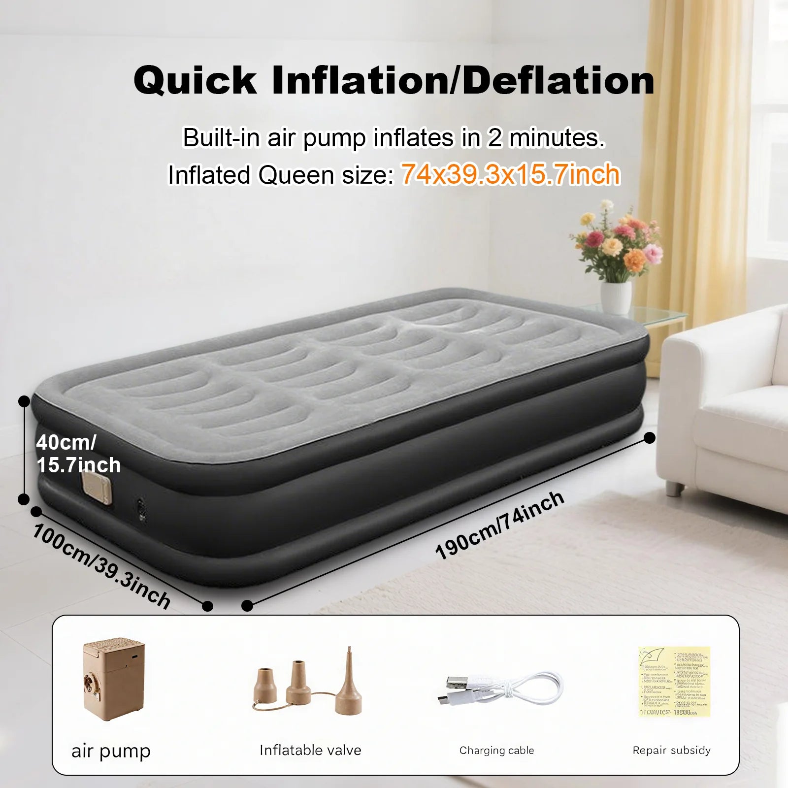 1-2 Person PVC Automatic Inflatable Mattress  Built-In Pump Bed