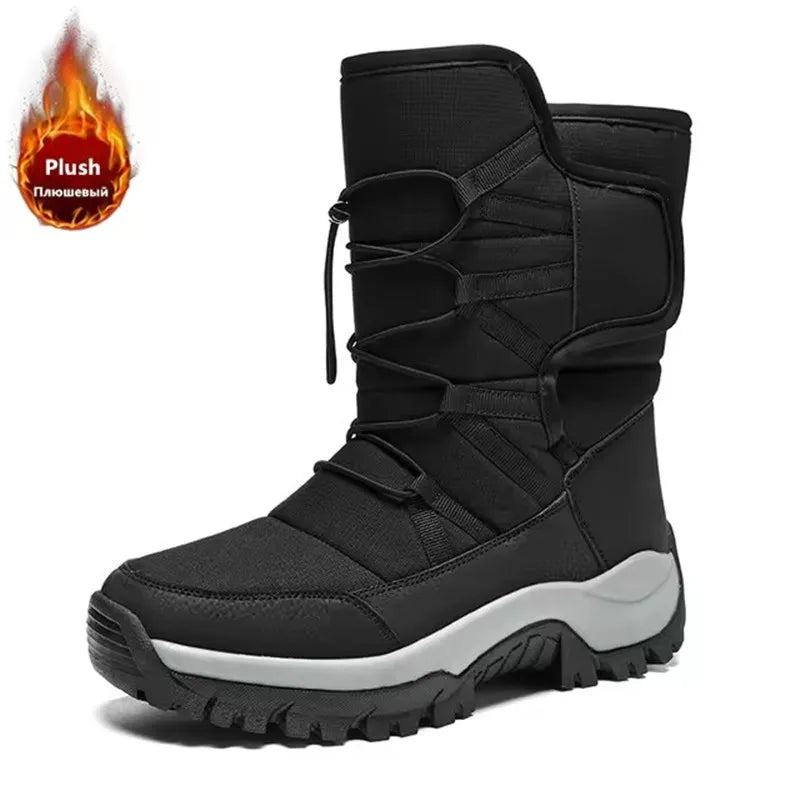 New Warm Men Plush Snow Boots High Top Winter Men's Boots Waterproof Winter Motorcycle Boots Outdoor Anti-Slip Men Hiking Boots