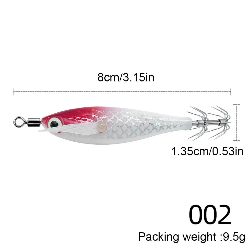 3-1Pcs Squid Jig Hook Fishing Lure Luminous 8cm 9.5g Artificial Fake Octopus Lures Wood Shrimp Cuttlefish