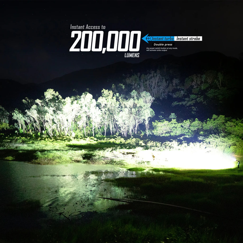 200000 Lumen Super Bright Flashlight Range 1618m High Power Flashlight LED rechargeable Professional Searchlight