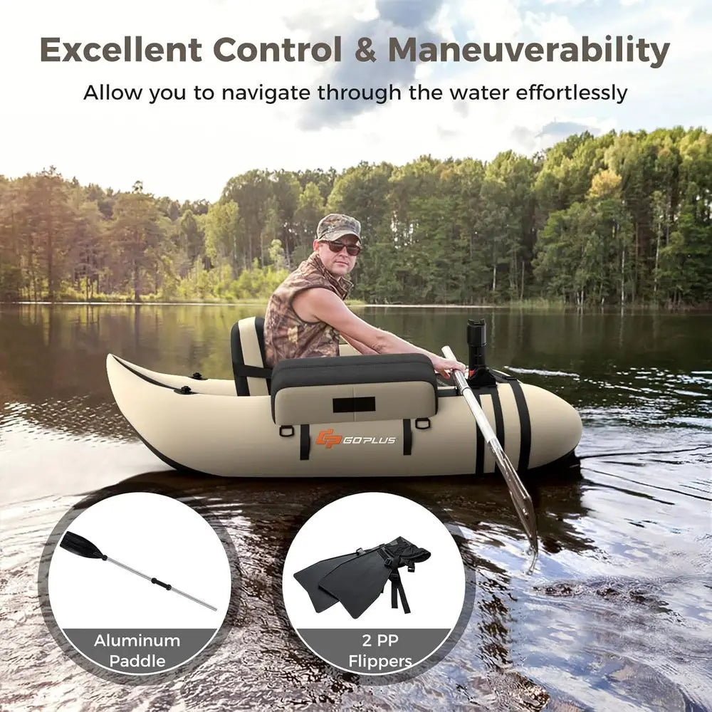 Inflatable Float Tube, Fishing Belly Boat with Fish Ruler, Pump, Storage Bag, Adjustable Straps, Fishing Float Tube for Angling,