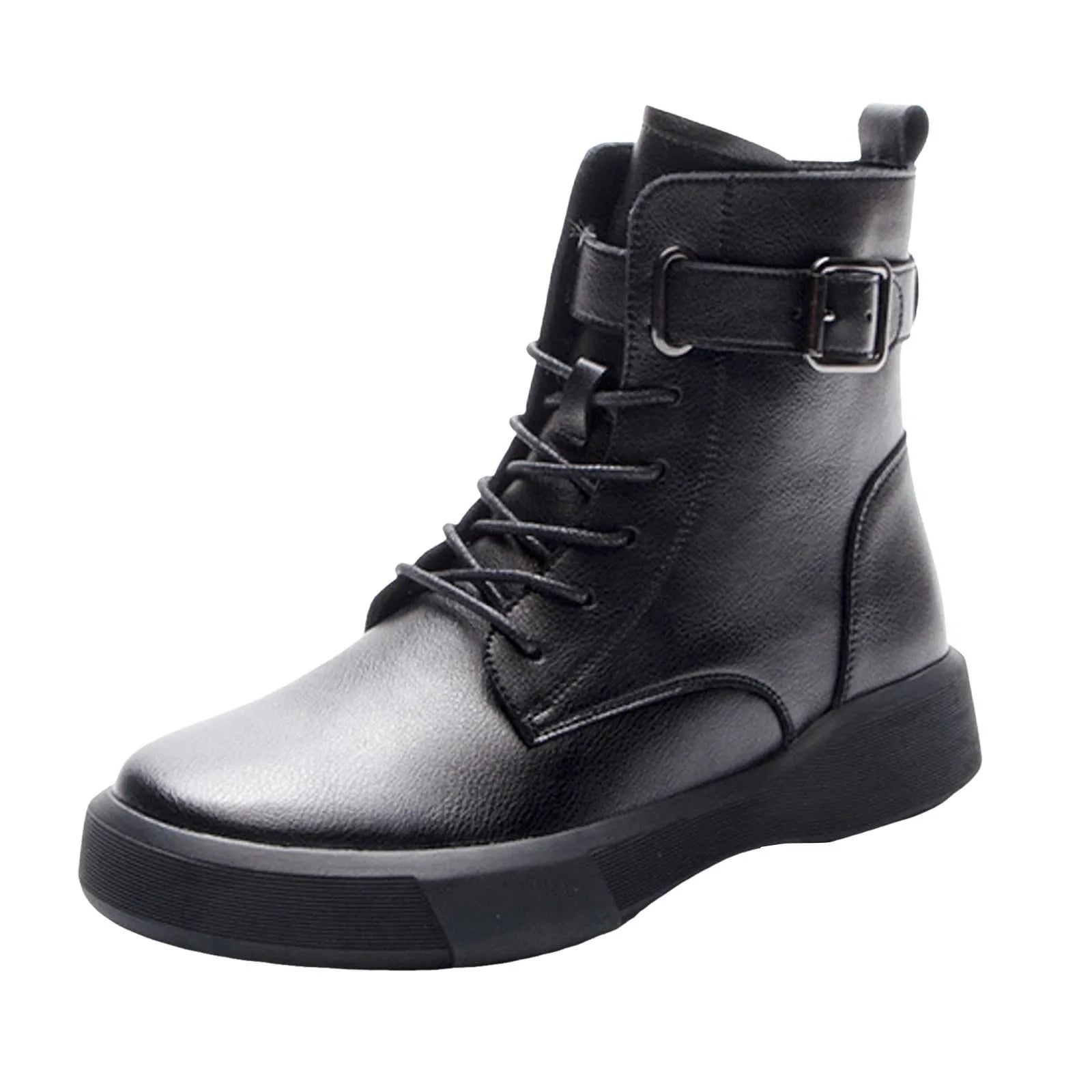 Women'S Fashionable Versatile Ankle Boots British Retro Belt Plus Velvet Short Suede Boots For Women Lace Up Flat Shoes Botines