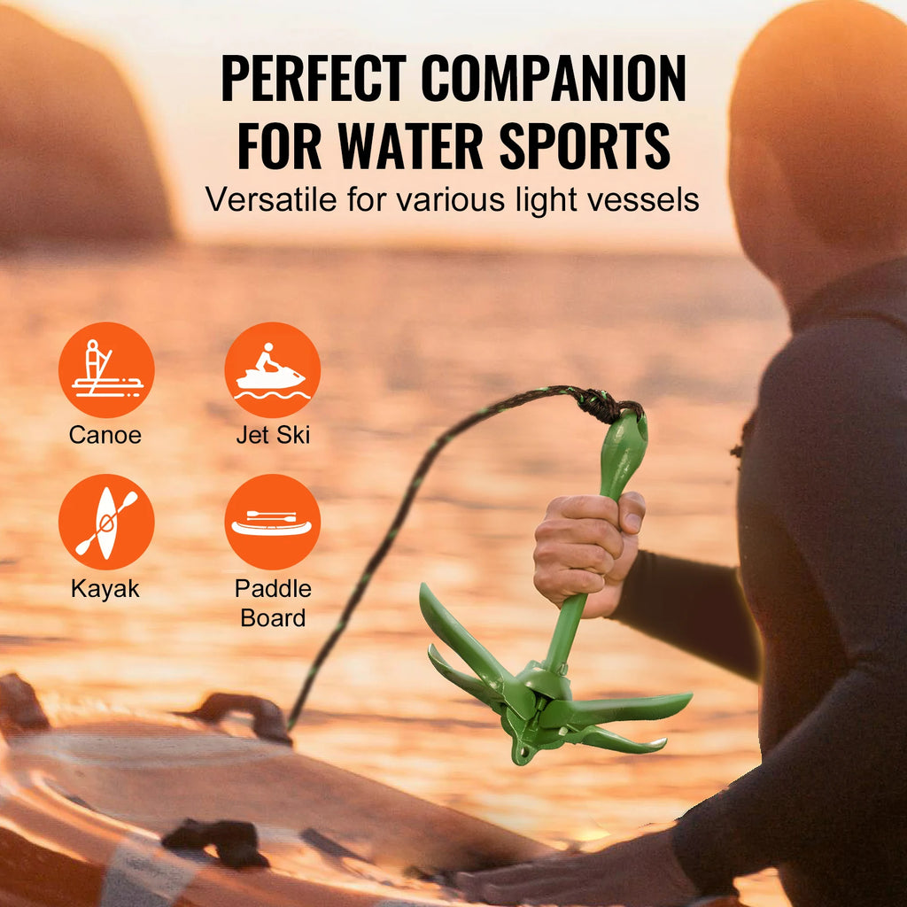 SucceBuy Kayak Anchor Kit 3.5 lb Paddle Board Anchor Kit with 26.2 ft/8 m Rope and Buoy Folding Small Boat Anchor Storage Bag