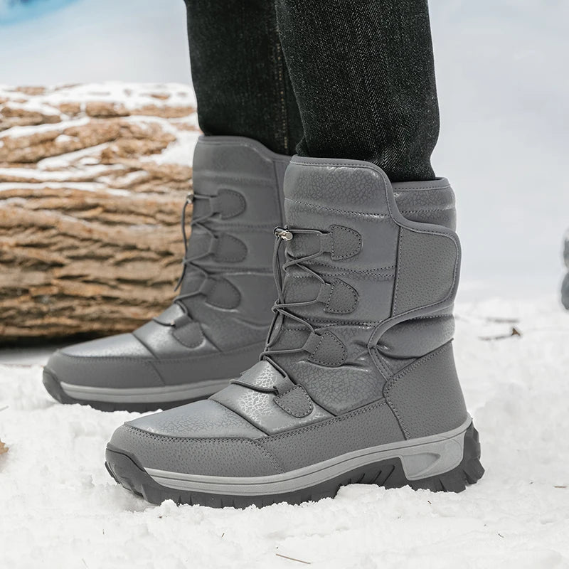 New Warm Men Plush Snow Boots High Top Winter Men's Boots Waterproof Winter Motorcycle Boots Outdoor Anti-Slip Men Hiking Boots