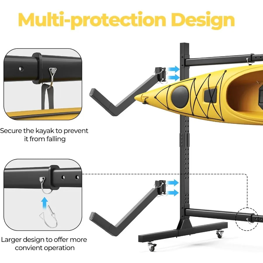 Freestanding Adjustable Kayak Storage Rack With Wheels