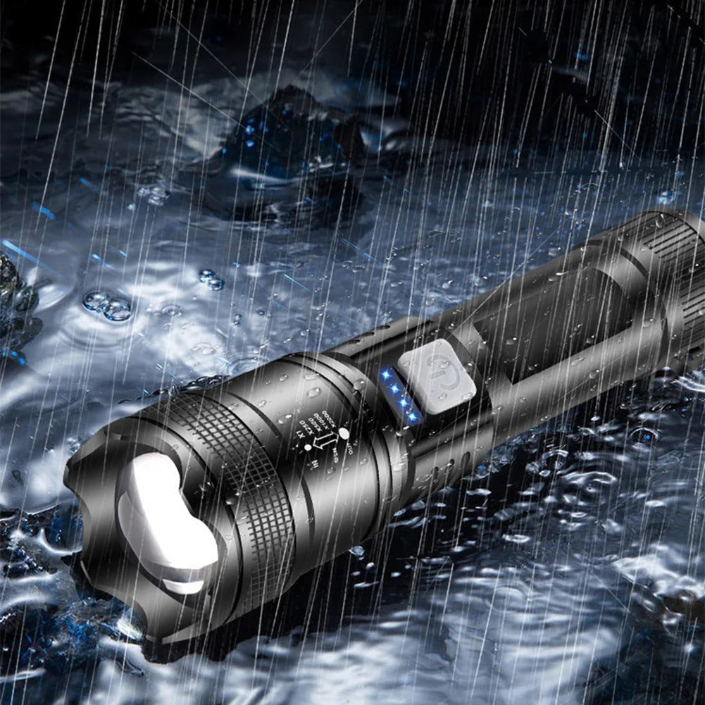 XHP50 Handheld LED Flashlight Power Display Powerful LED Flashlight 300LM Powerful Zoom Lamp Mobile Power Bank for Power Outages