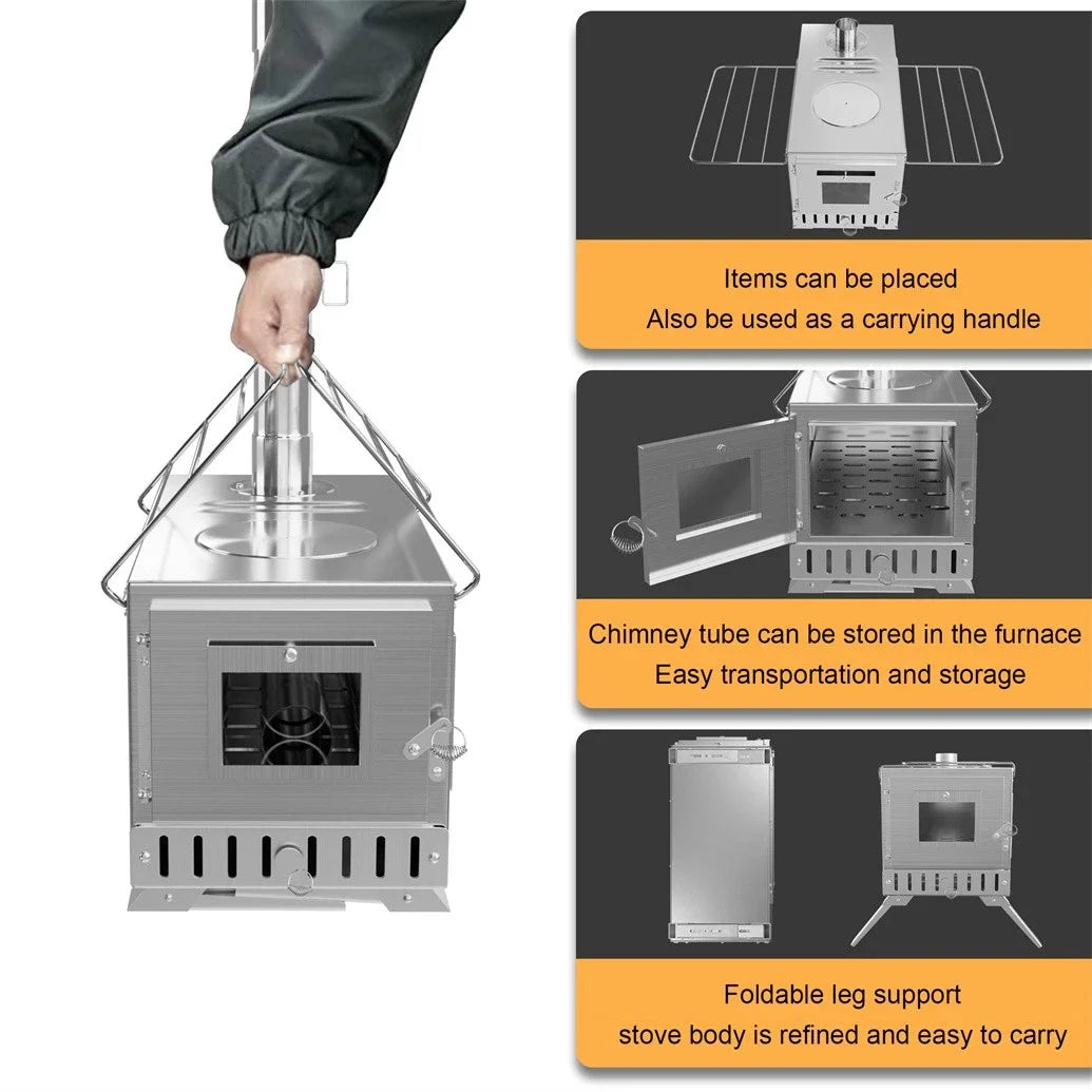 Hot Tent Stove, Wood Burning Stove, , 6 Stainless Chimney Pipes