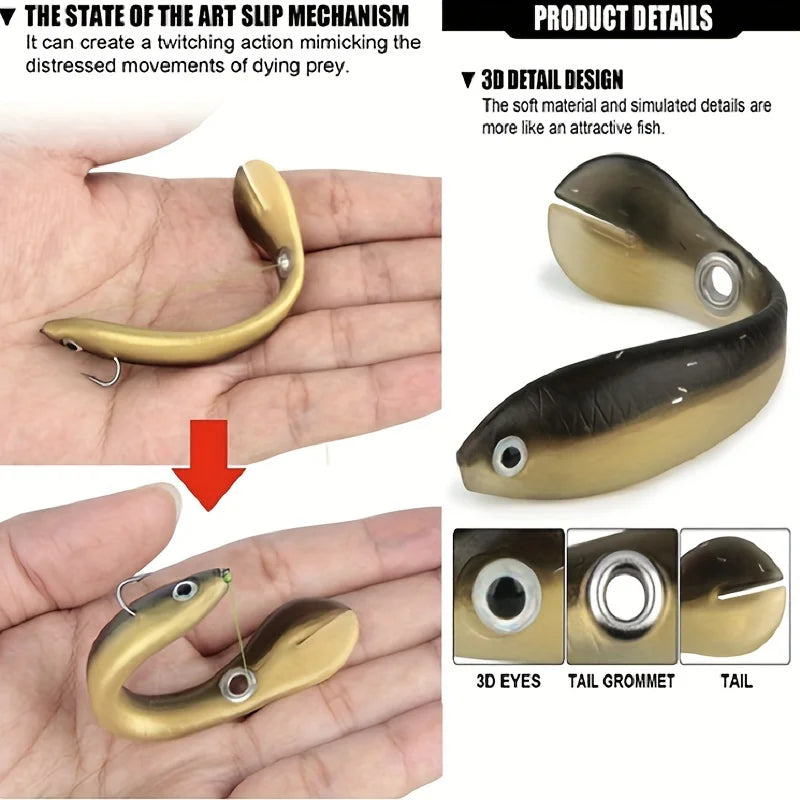 5-Piece Bionic Soft Bait with Sliding Mechanism - Realistic 10cm / 3.9inch Artificial Bait Can Capture More Fish