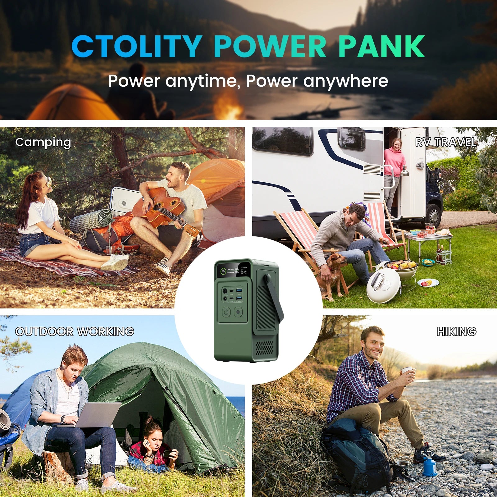 CTOLITY 192Wh Camping Power Station 200W Power Bank 60000mAh LiFePo4 Portable Charger Battery Outdoor Solar Generator Supply