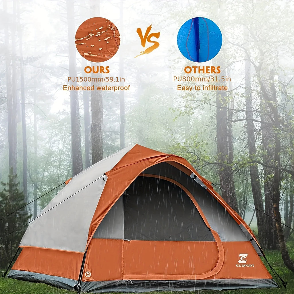 Pop Up Camping Tent - 4 Person Instant Easy Set Up Tent with Removable Rain Fly