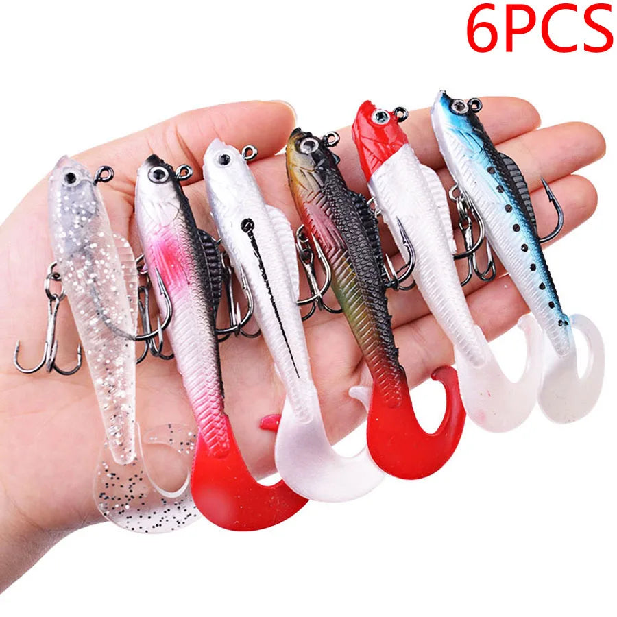 6PCS Wobblers Artificial Baits Fishing Tackle Soft Silicone Bait For Sea Bass Spoon Pike