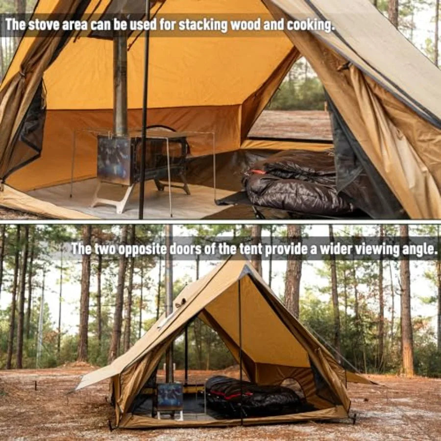 Hot Cabin Tent  with Stove Jack and Two Poles for 2-3 Person Hiking Backpacking