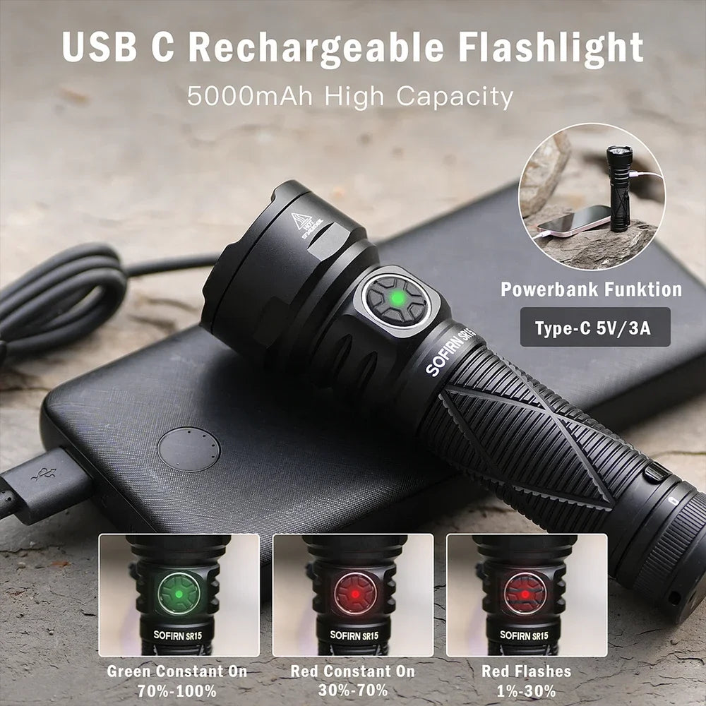 SR15 4500LM Flashlight SFT25R Powerful LED Light 21700 USB C Rechargeable