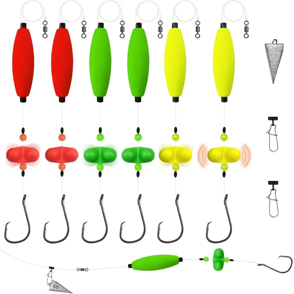 6-Rig Catfish Kit: Sinker Sliders, Pyramid Sinker, Floats, and Circle Hooks 6/0