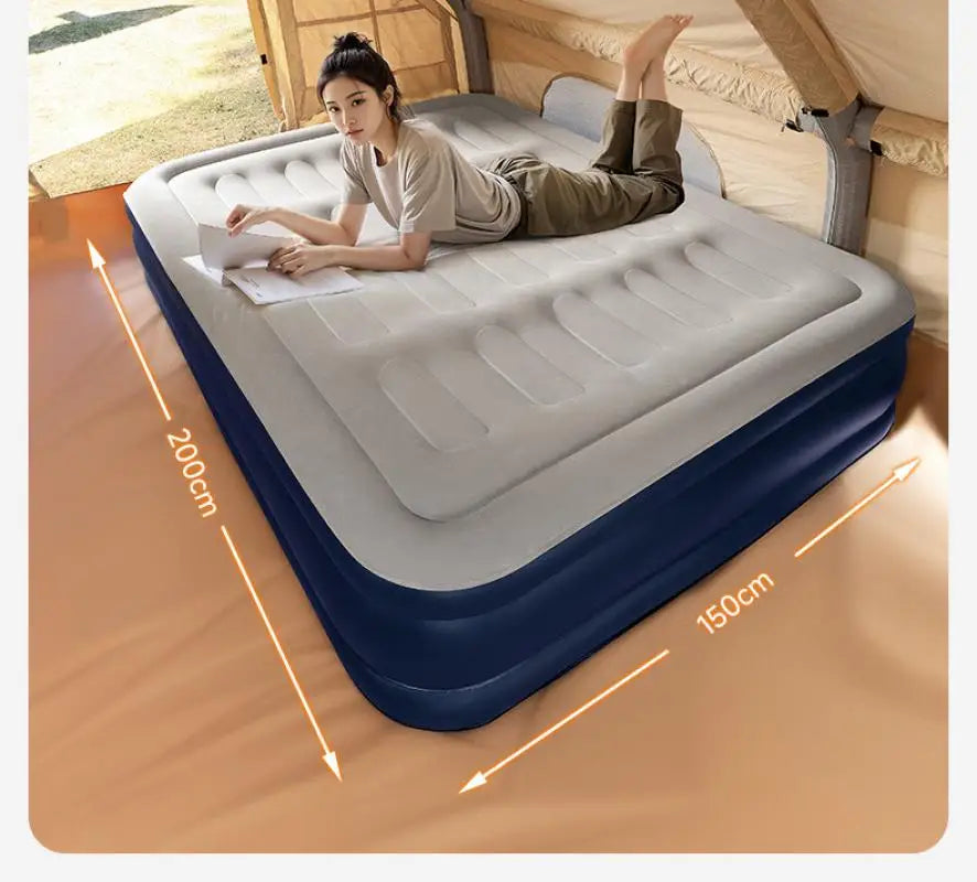 Air Mattress With Electric Air Pump Foldable Inflatable Mattress Mat With Soft Flocked Top