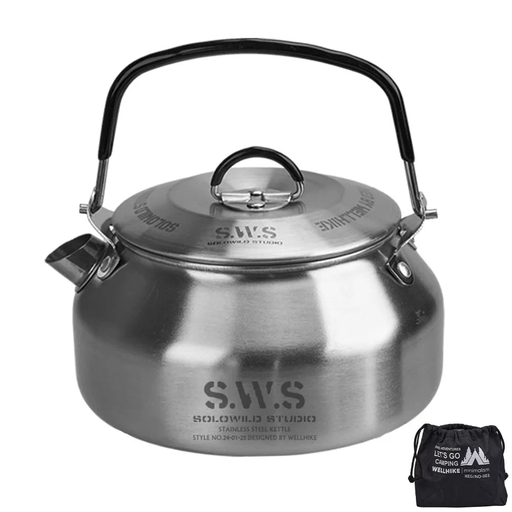 0.8L Portable Hiking Kettle 304 Stainless Steel Ultralight Coffee Kettle