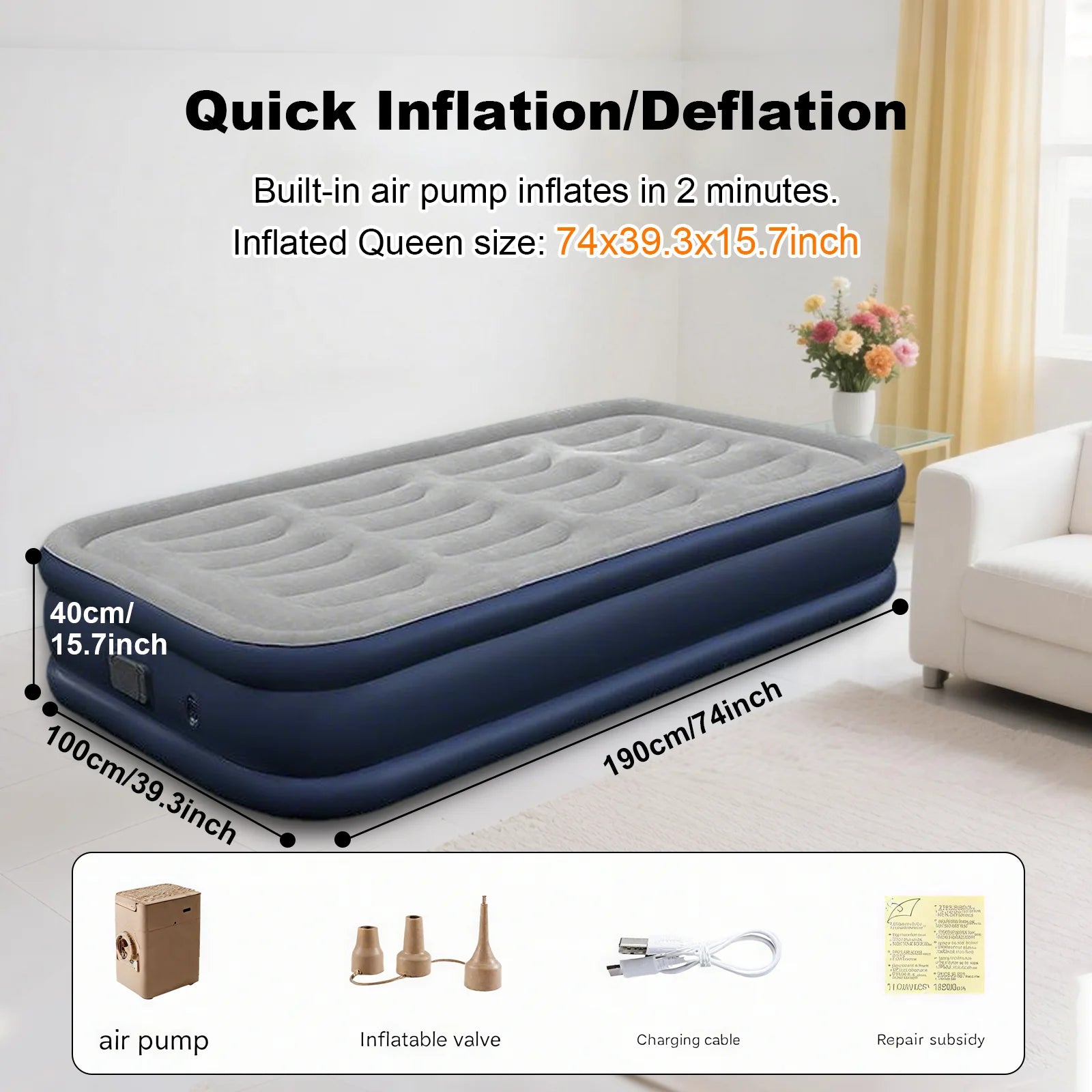 1-2 Person PVC Automatic Inflatable Mattress  Built-In Pump Bed