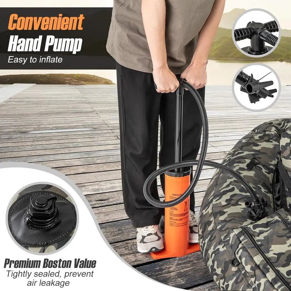 Inflatable Belly Boat with Fish Ruler, Fishing Rod Holder, Pump, Storage Bag, Flippers & Adjustable Straps, Portable Backpack