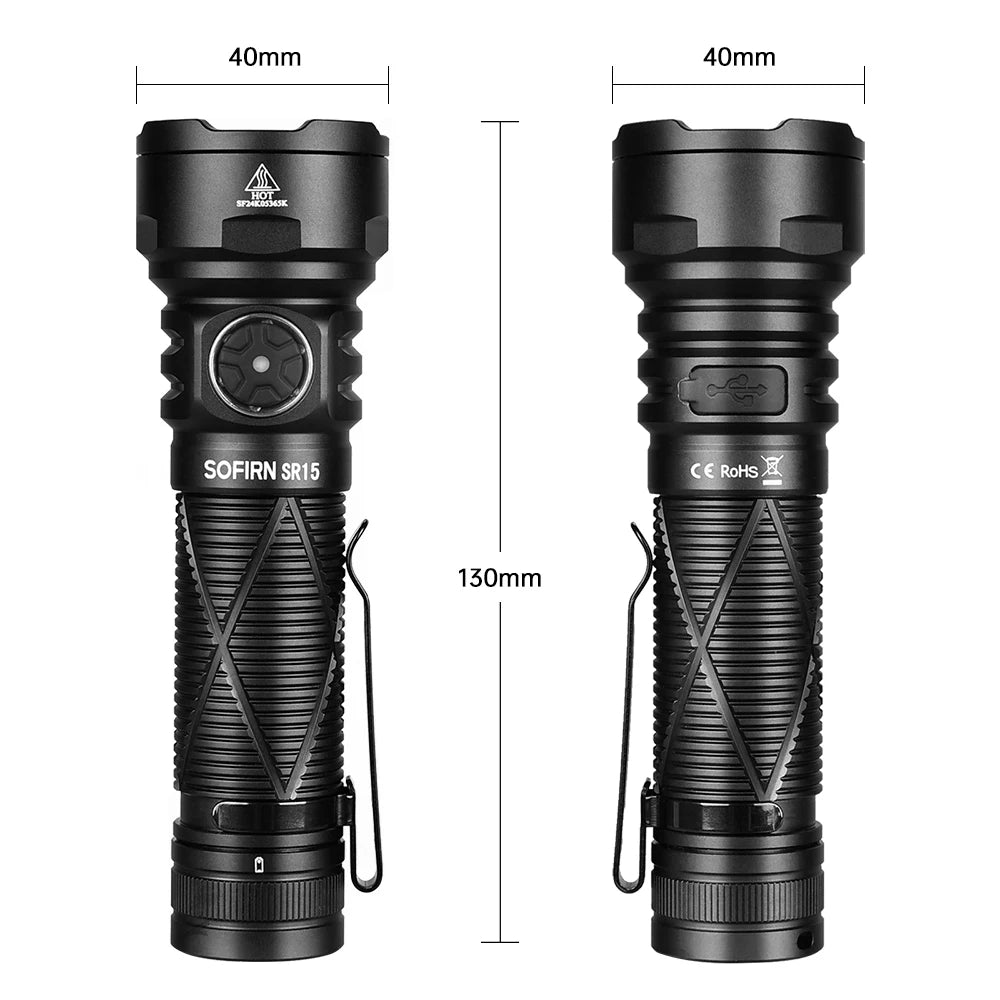SR15 4500LM Flashlight SFT25R Powerful LED Light 21700 USB C Rechargeable