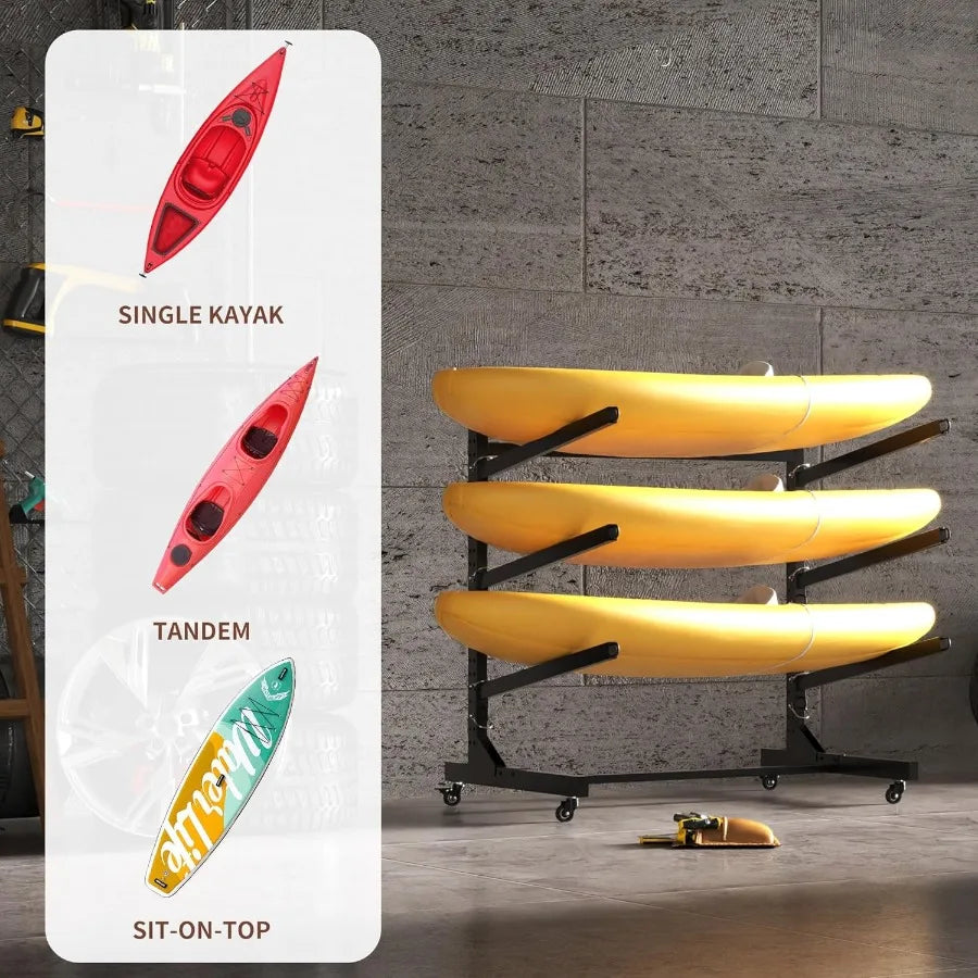 Heavy Duty Kayak Storage Rack with Wheels Adjustable
