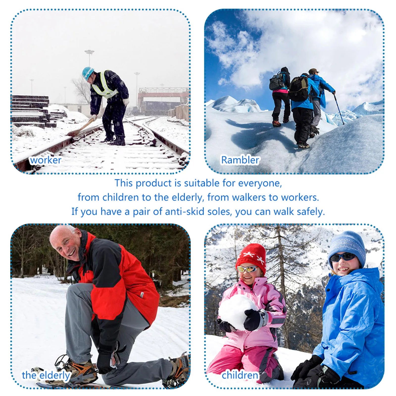 19 Teeth Snow Spikes Crampons Anti Slip Ice Gripper Cleats Chain Claws for Hiking Climbing  Walking Boots Cover ﻿