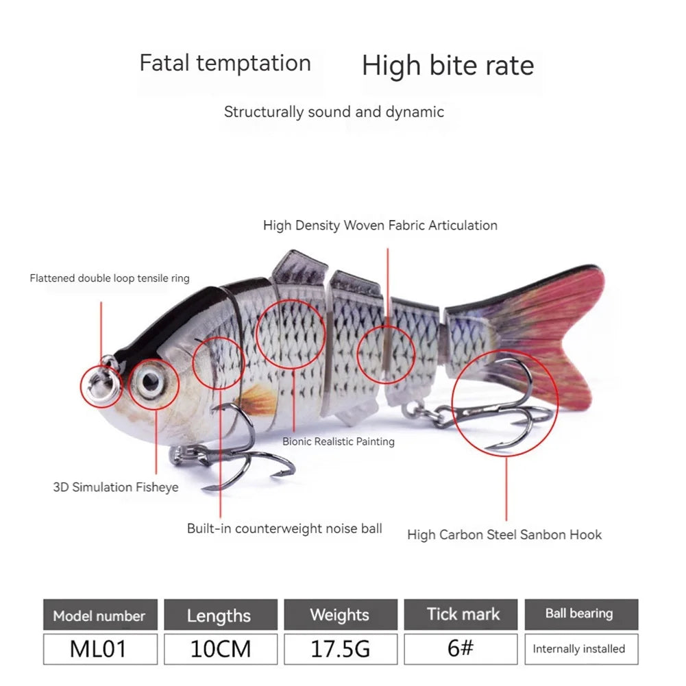 10cm/16.5g Robotic Fishing Lure with Treble Hooks Lifelike Slow Sinking Fish Bait Bionic