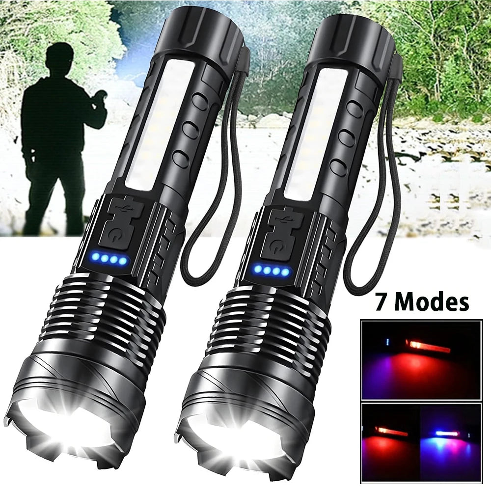Rechargeable LED Flashlights, Super Bright Handheld Flashlight, 7 Modes with COB Work Light
