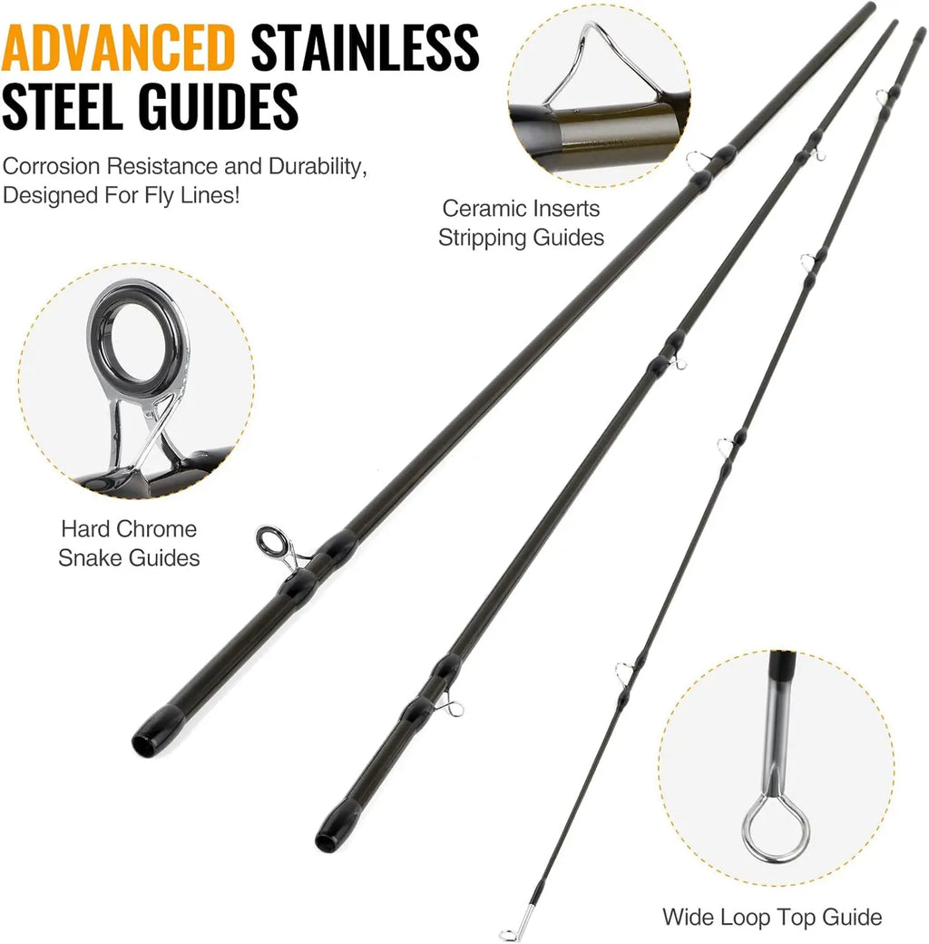 Lightweight 4-Piece Graphite Fly Fishing Rod & Reel Combo Starter Kit