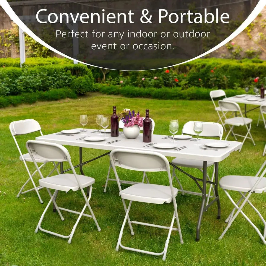 6 Feet Foldable Table with Built in Handle Steel Legs Perfect for Party, Dining, Wedding, Event