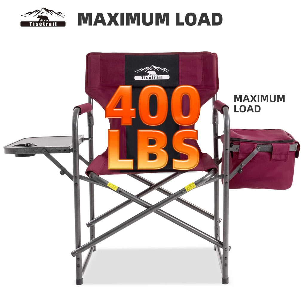 Tisetrail Director Camping Chair with Cooler Bag Camping Directors Chair with Foldable Side Tray Outdoor Lawn Chair