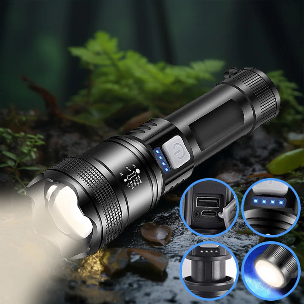 XHP50 Handheld LED Flashlight Power Display Powerful LED Flashlight 300LM Powerful Zoom Lamp Mobile Power Bank for Power Outages