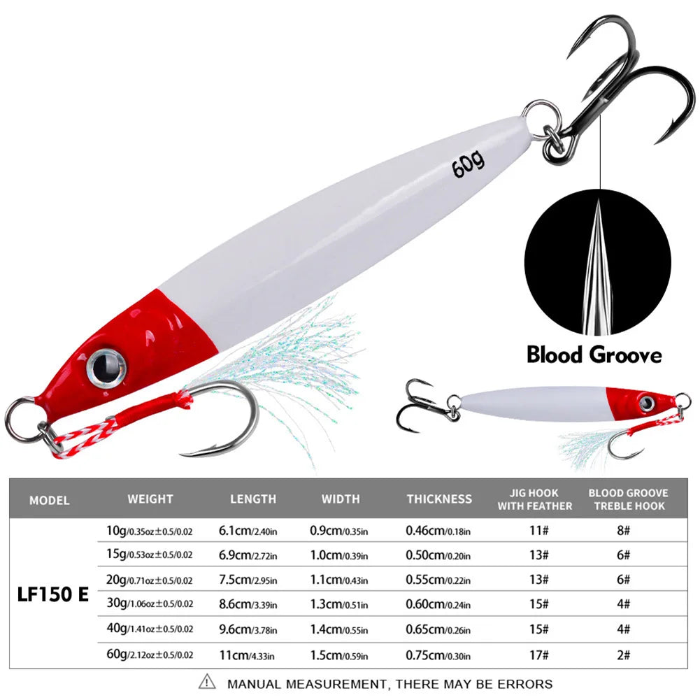 Metal Jig Fishing Lure Fast Sinking Artificial Bait Trout Jigging Lure Saltwater Lures for Sea Fishing and Boat Fishing