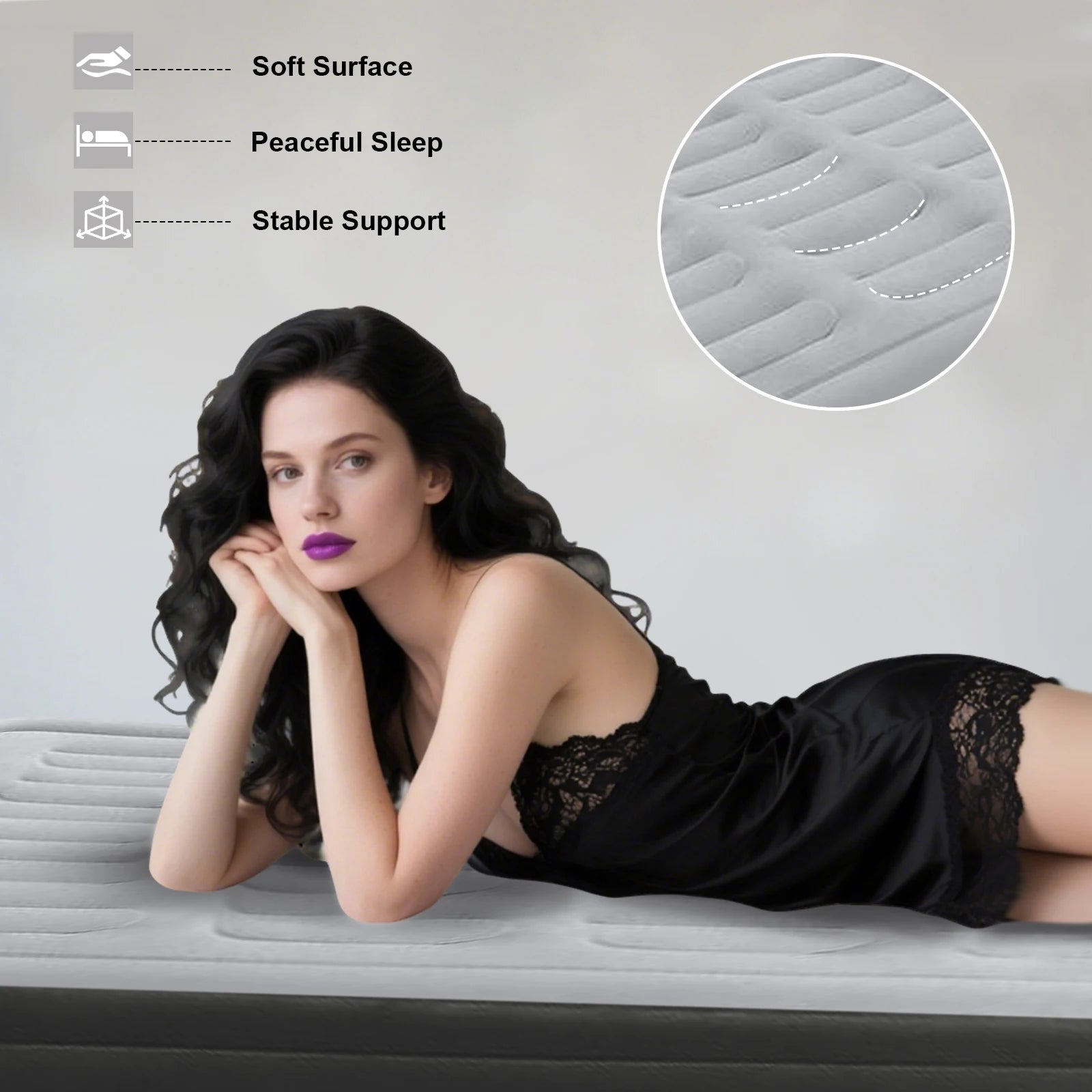 Air Mattress With Electric Air Pump Foldable Inflatable Mattress Mat With Soft Flocked Top