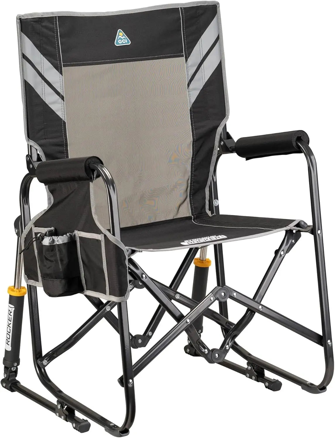 Side Table Camping Rocking Chair, Portable Folding with Armrests, Drink Holder & Comfortable Backrest