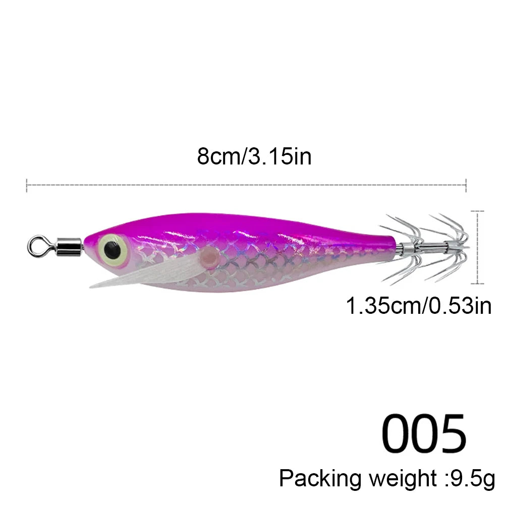 3-1Pcs Squid Jig Hook Fishing Lure Luminous 8cm 9.5g Artificial Fake Octopus Lures Wood Shrimp Cuttlefish